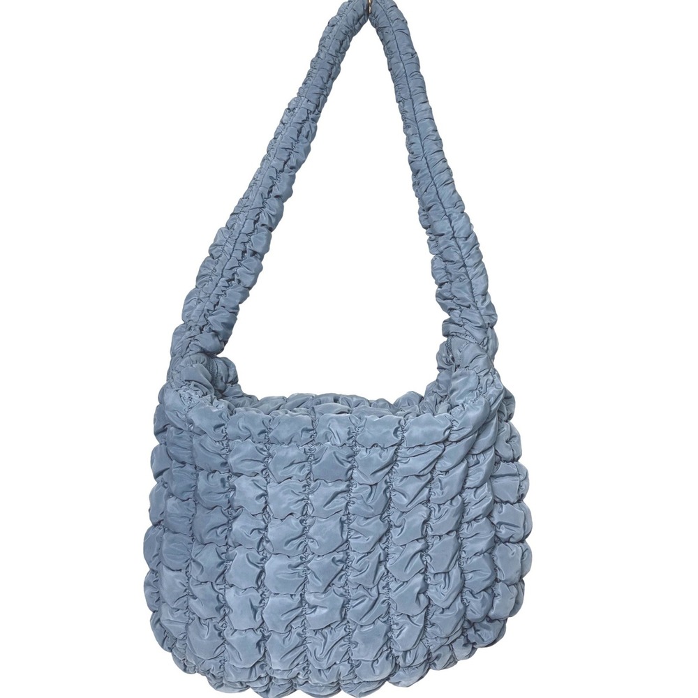 Anthropologie Platinum Blue Quilted Puffer Hobo Bag Ruched Smocked
